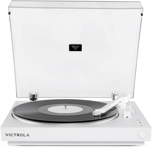 Victrola Fully Automatic Bluetooth Turntable w Audio Technica ATN3600L Cartridge, Automatic Repeat Function, 2-Speed Vinyl Record Player, Wireless Bluetooth Streaming, Preamp & Aluminum Platter White