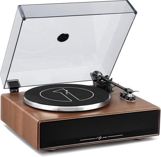 1 by ONE Vinyl Record Player with Bluetooth Input, All-in-One Turntable with Built-in Speakers, Phono Preamp, AT-3600L Cartridge, Belt Drive 33/45 RPM