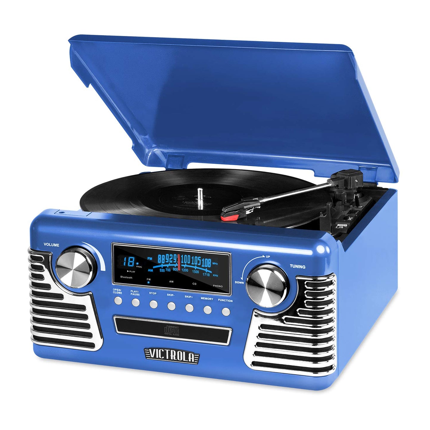 Victrola Haley Retro Bluetooth Record Player & Multimedia Center with Built-in Speakers - 3-Speed Turntable, CD Player, AM/FM Radio, 3.5mm Aux-In, Wireless Music Streaming, Red