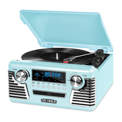 Victrola Haley Retro Bluetooth Record Player & Multimedia Center with Built-in Speakers - 3-Speed Turntable, CD Player, AM/FM Radio, 3.5mm Aux-In, Wireless Music Streaming, Red