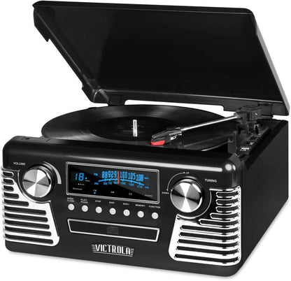 Victrola Haley Retro Bluetooth Record Player & Multimedia Center with Built-in Speakers - 3-Speed Turntable, CD Player, AM/FM Radio, 3.5mm Aux-In, Wireless Music Streaming, Red